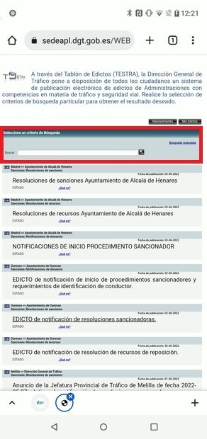 Buscar sanciones en el tablón