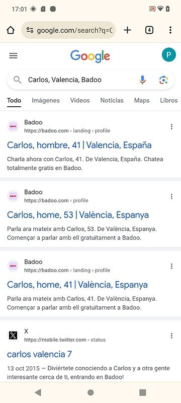 Búsqueda de usuarios de Badoo desde Google
