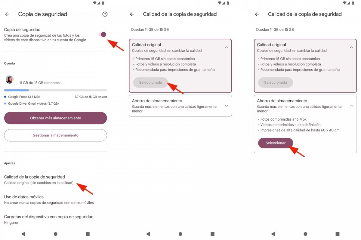 Calidad de la copia de seguridad de Google Fotos