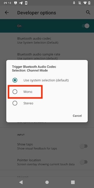 Cambiar audio Bluetooth a mono