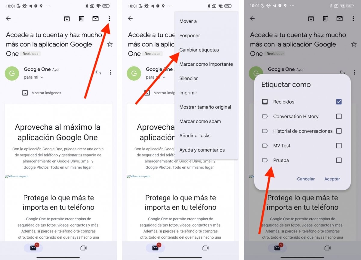 Cambiar las etiquetas de un correo en Gmail para Android