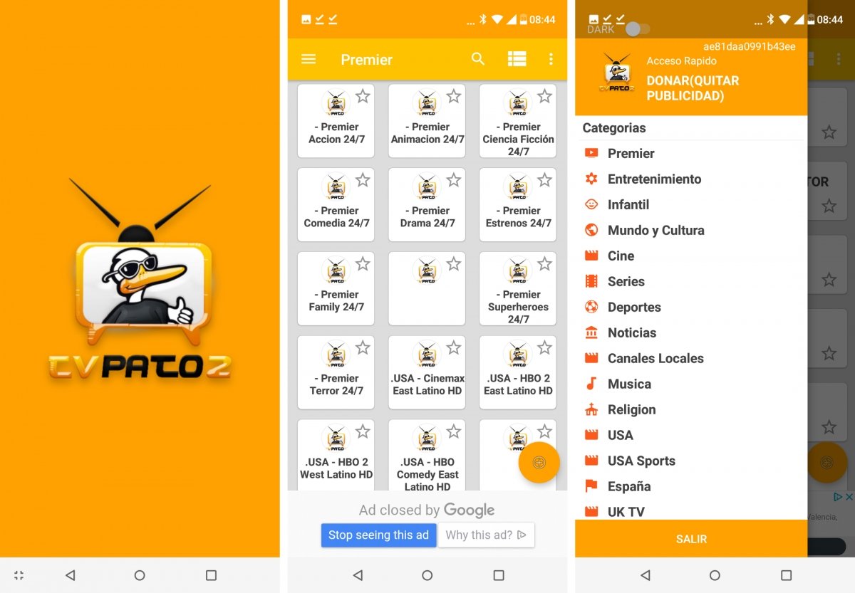 Canales y categorías de TVPato 2