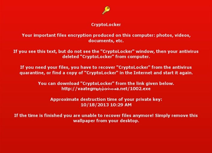 Captura de pantalla con la amenaza de CryptoLocker