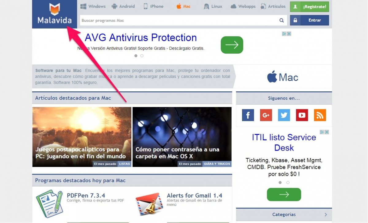 Captura de pantalla de la sección Mac de Malavida con Skitch
