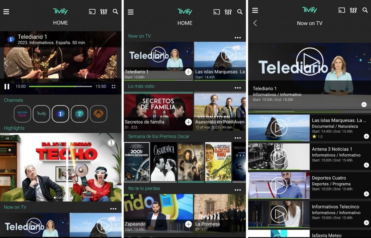 Interfaz de Tivify para Android