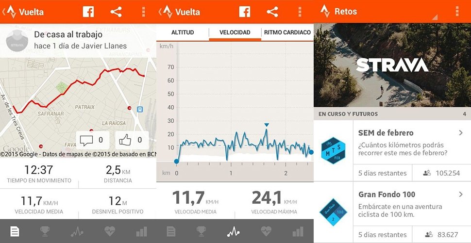 Capturas de Strava para Android: mapa de ruta, indicadores y retos