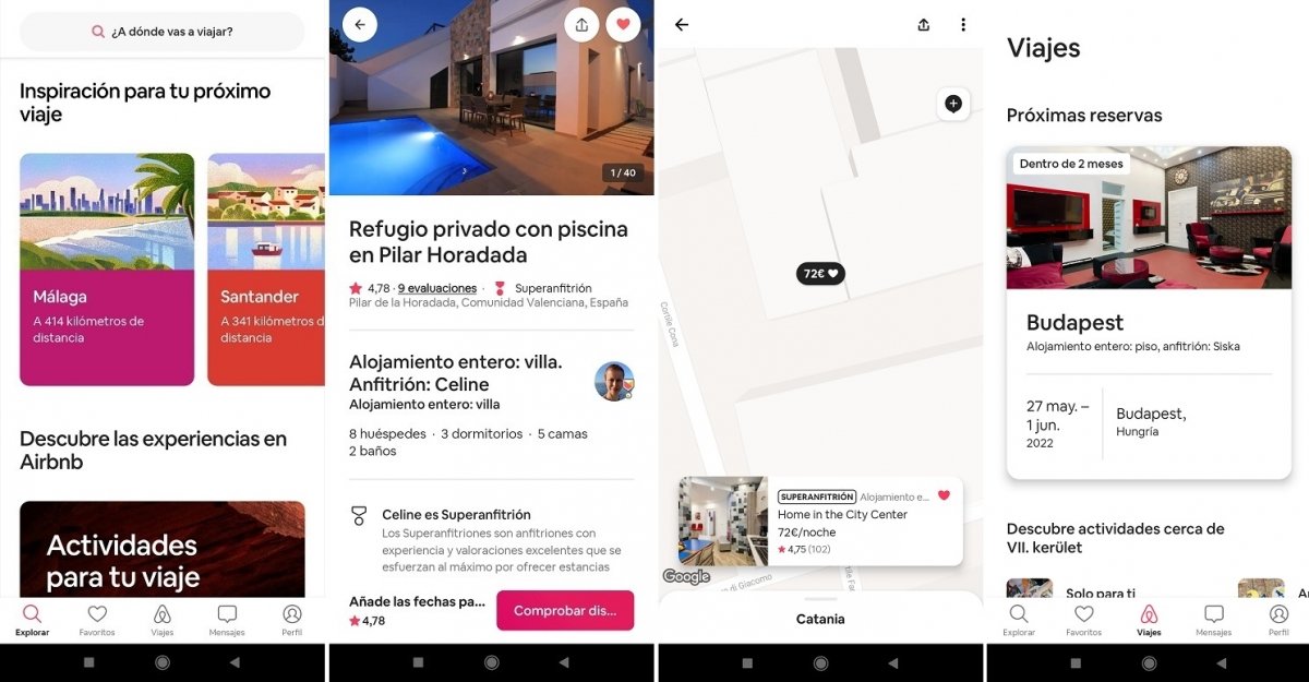 Capturas de la interfaz de Airbnb para Android