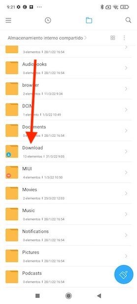 Carpeta de descargas en Android