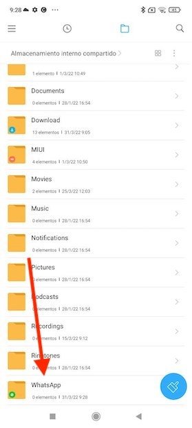 Carpeta de WhatsApp en Android