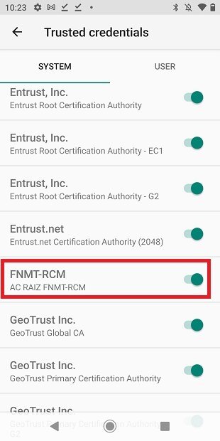 Certificado raíz en Android