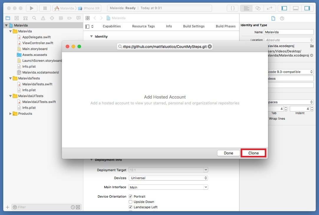 Clonación de un proyecto de GitHub en Xcode