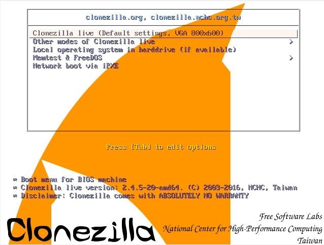 Clonezilla se ejecuta como un sistema live