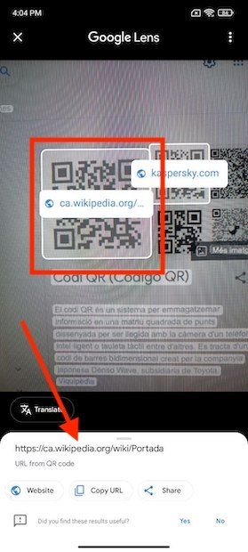 Código QR leído desde una imagen