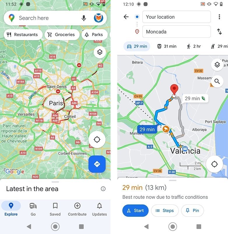 Códigos de colores del tráfico de Google Maps
