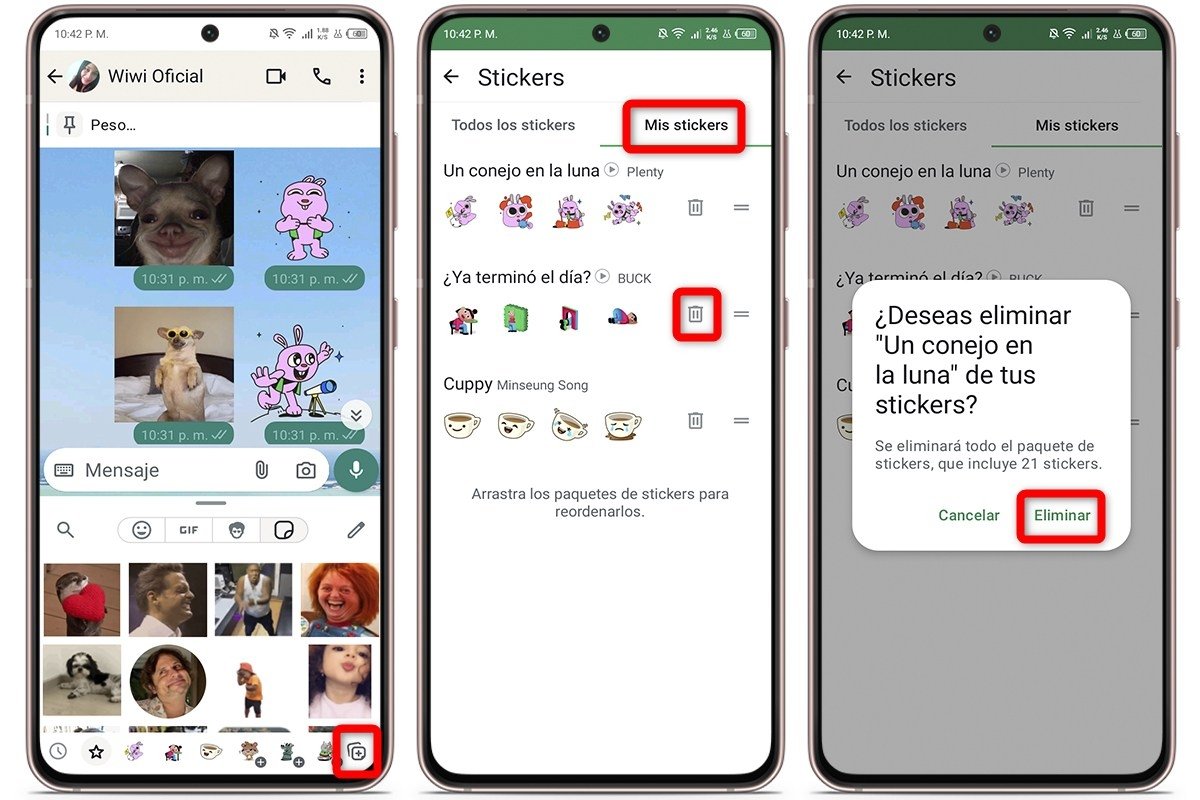 Cómo borrar packs completos de stickers