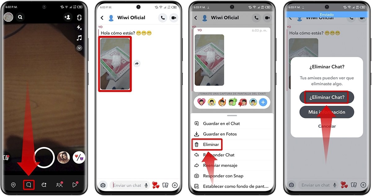 Cómo borrar snaps enviados por chat a otro usuario