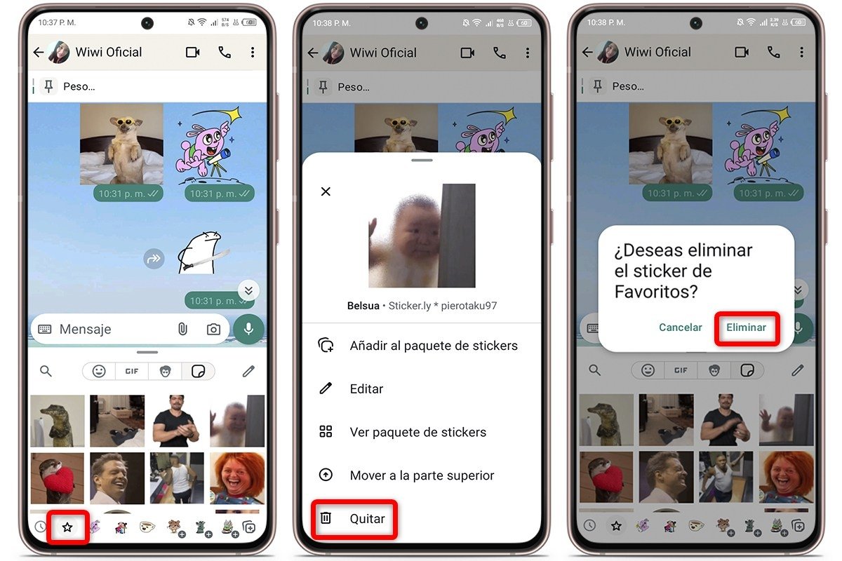 Cómo borrar stickers favoritos