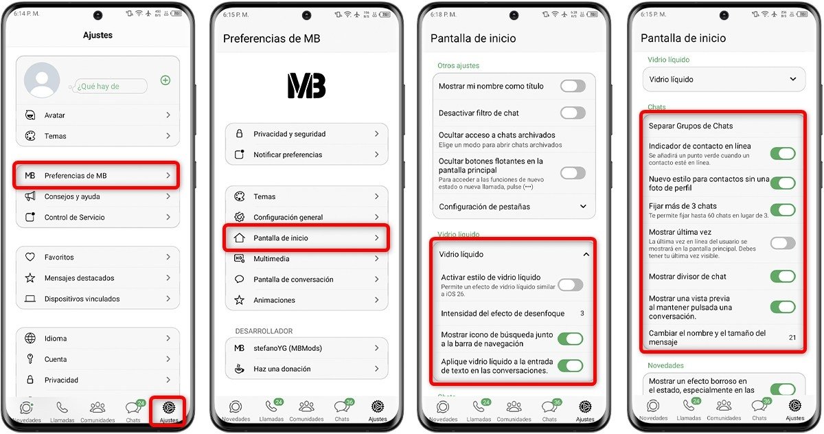 Cómo cambiar la pantalla principal de MBWhatsApp a diseño iOS