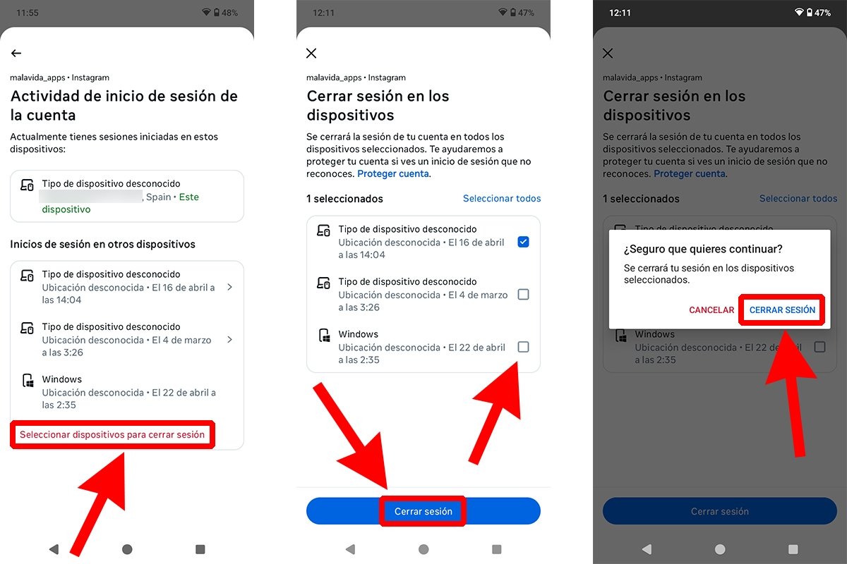 Cómo cerrar la sesión abierta de Instagram en otros dispositivos desde un Android