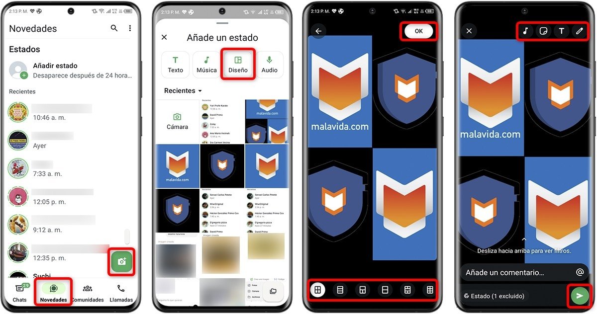 Cómo crear un collage en tu estado de WhatsApp con la herramienta Diseño