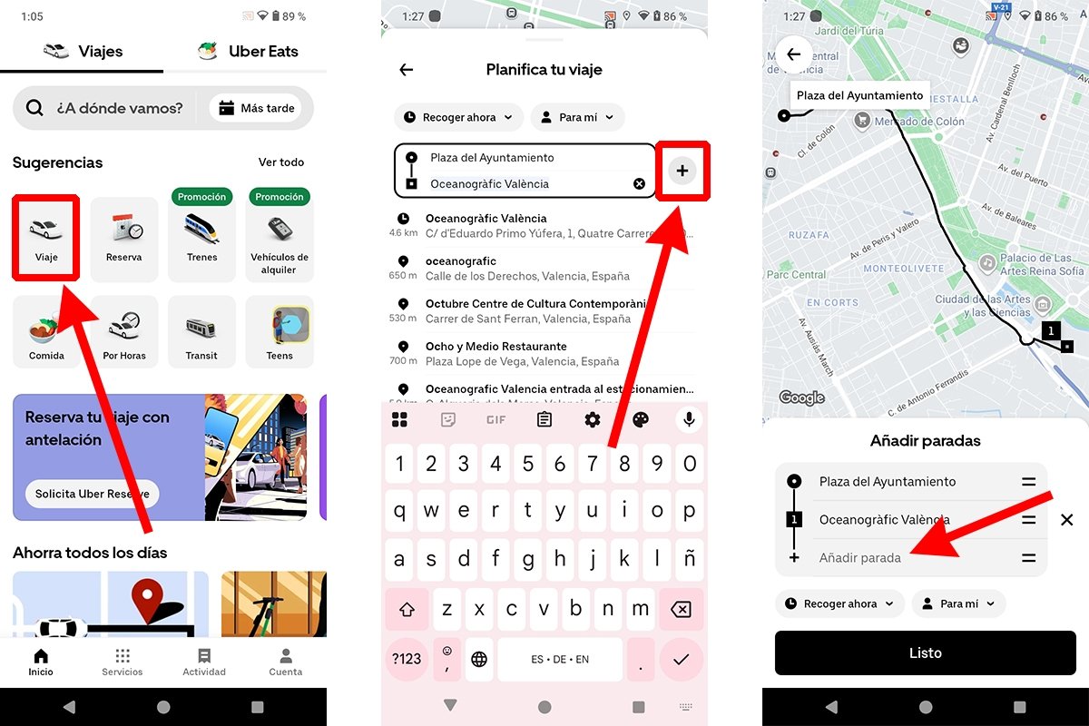 Cómo crear un viaje en la app Uber con varias paradas