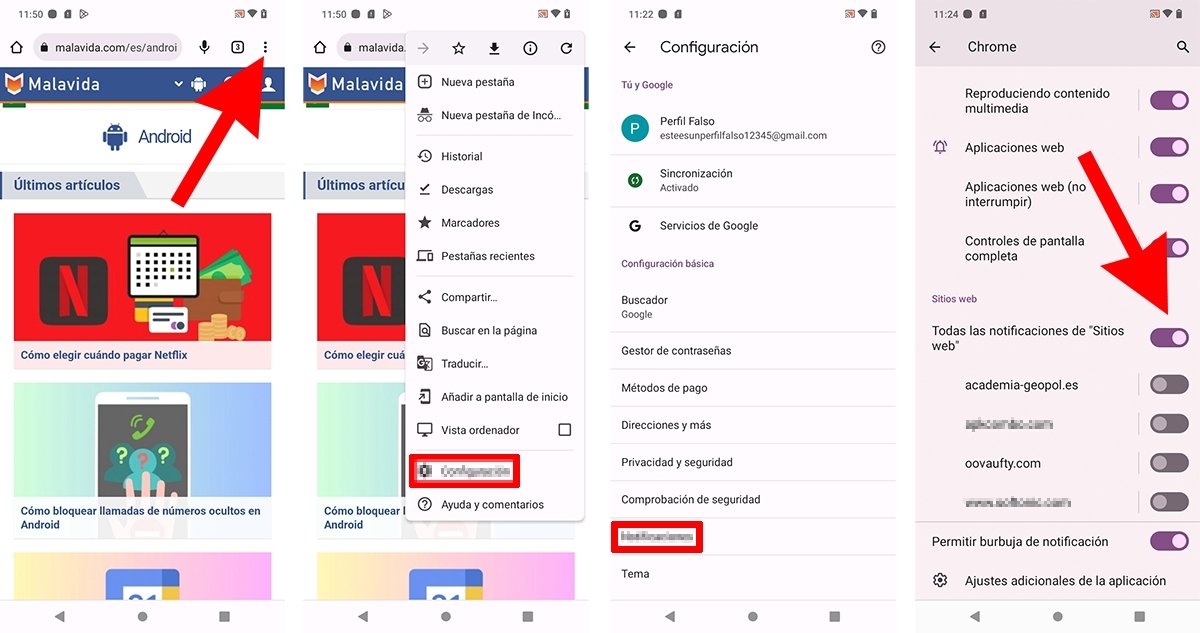 Cómo desactivar las notificaciones de todas las webs en Chrome para Android
