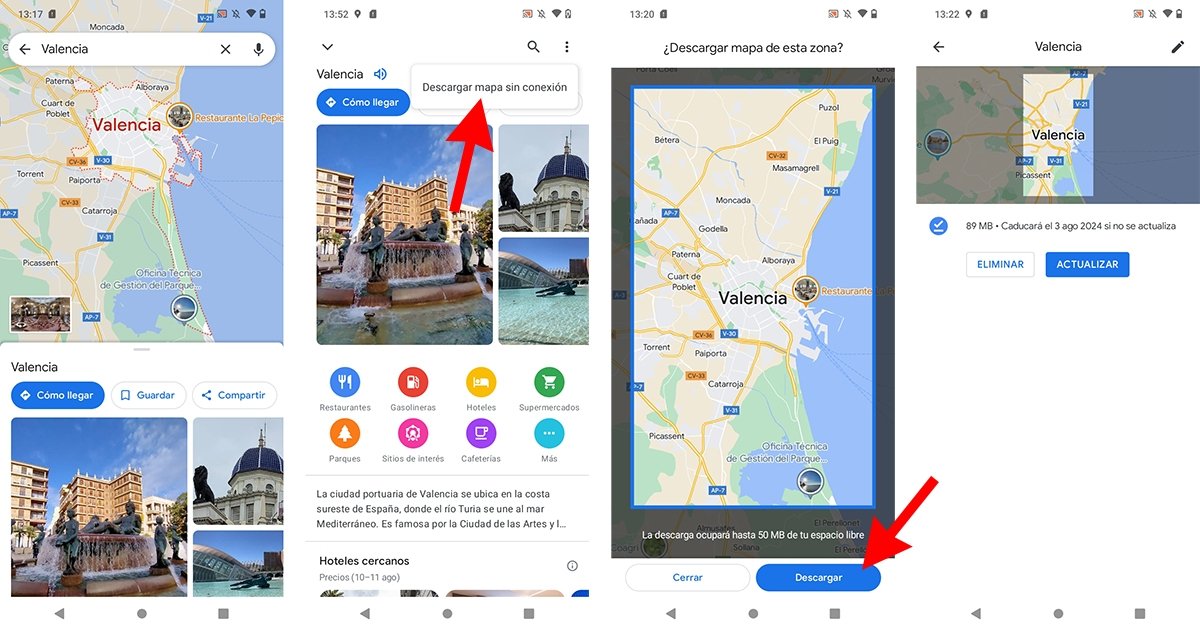 Cómo descargar los mapas para usar Google Maps sin internet