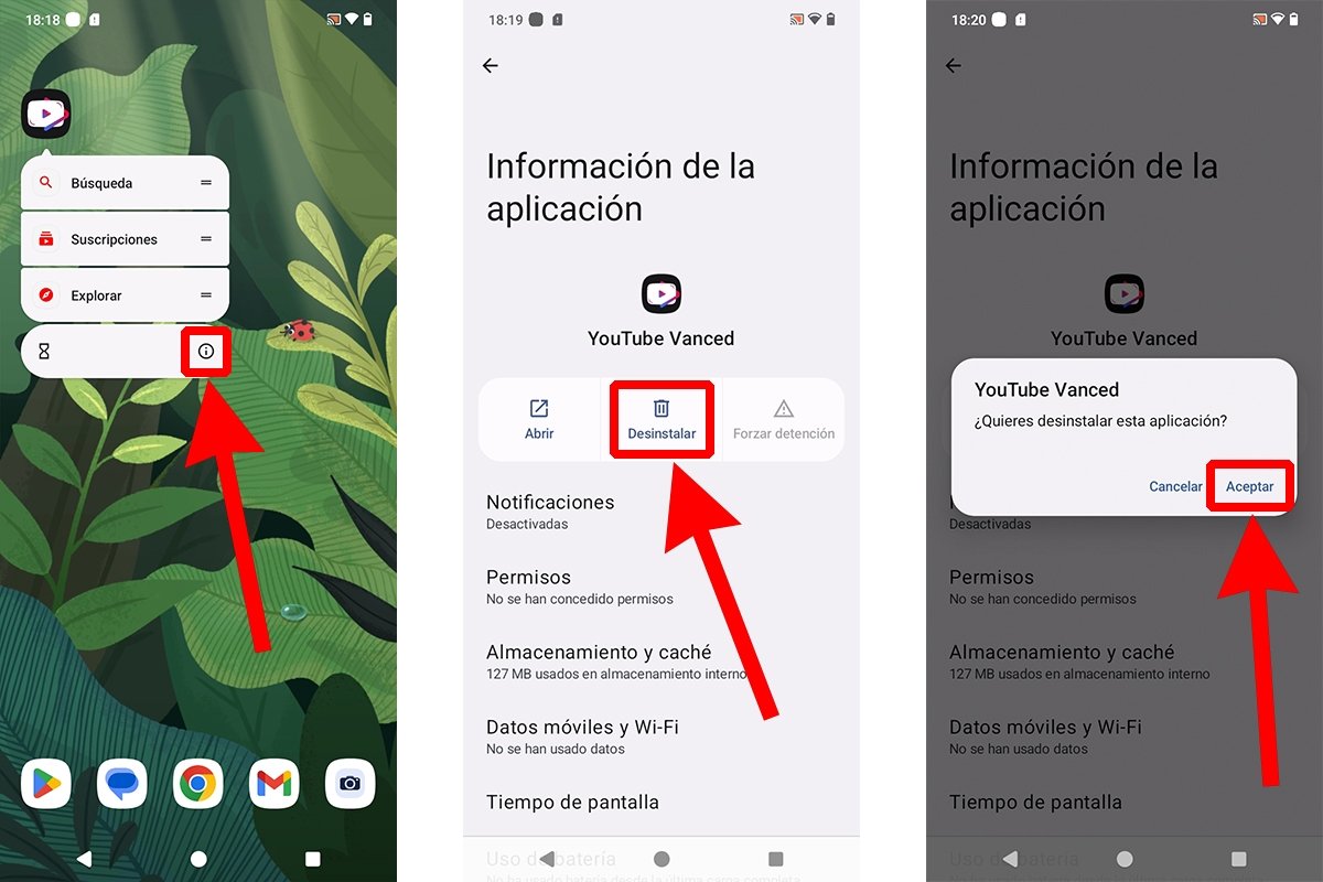 Cómo desinstalar YouTube Vanced desde el menú de la app