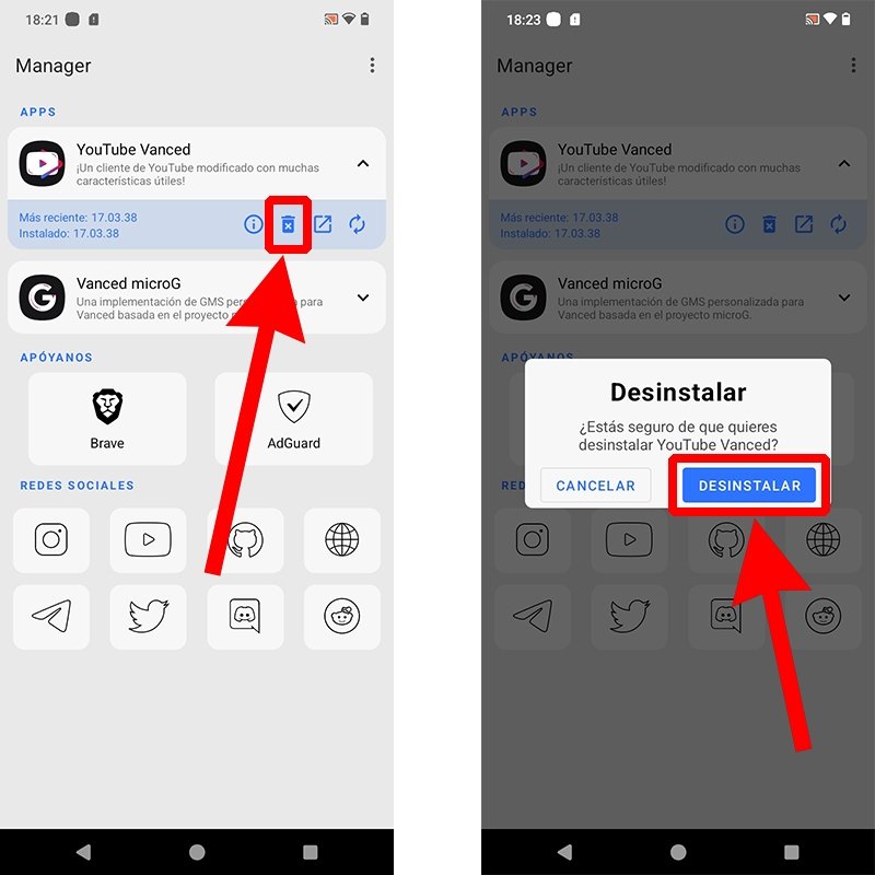 Cómo desinstalar YouTube Vanced desde Vanced Manager
