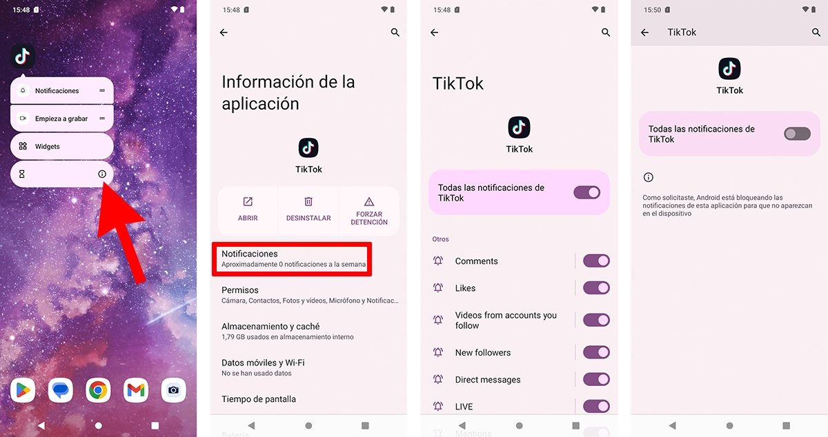 Cómo eliminar las notificaciones de TikTok desde los ajustes de Android