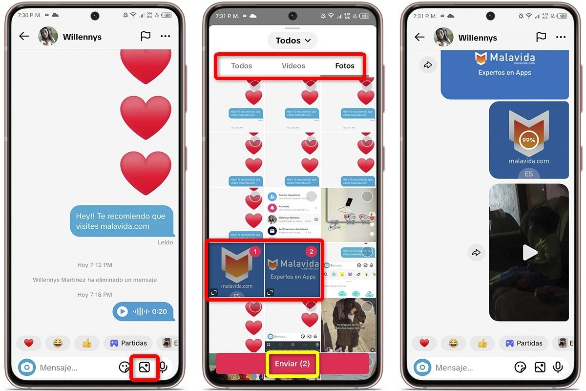Cómo enviar fotos y vídeos en los chats privados de TikTok