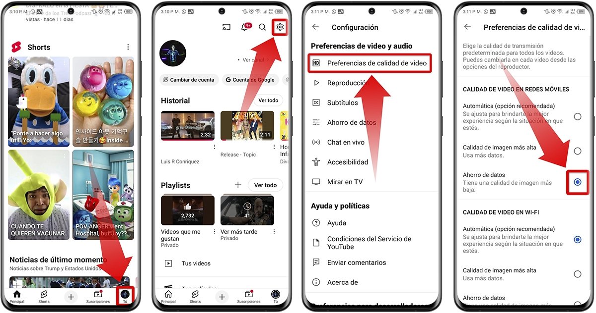 Cómo limitar el consumo de datos de YouTube en Android