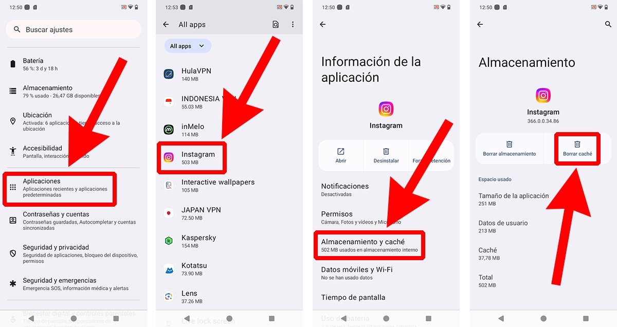 Cómo limpiar la caché de la app de Instagram en un móvil Android