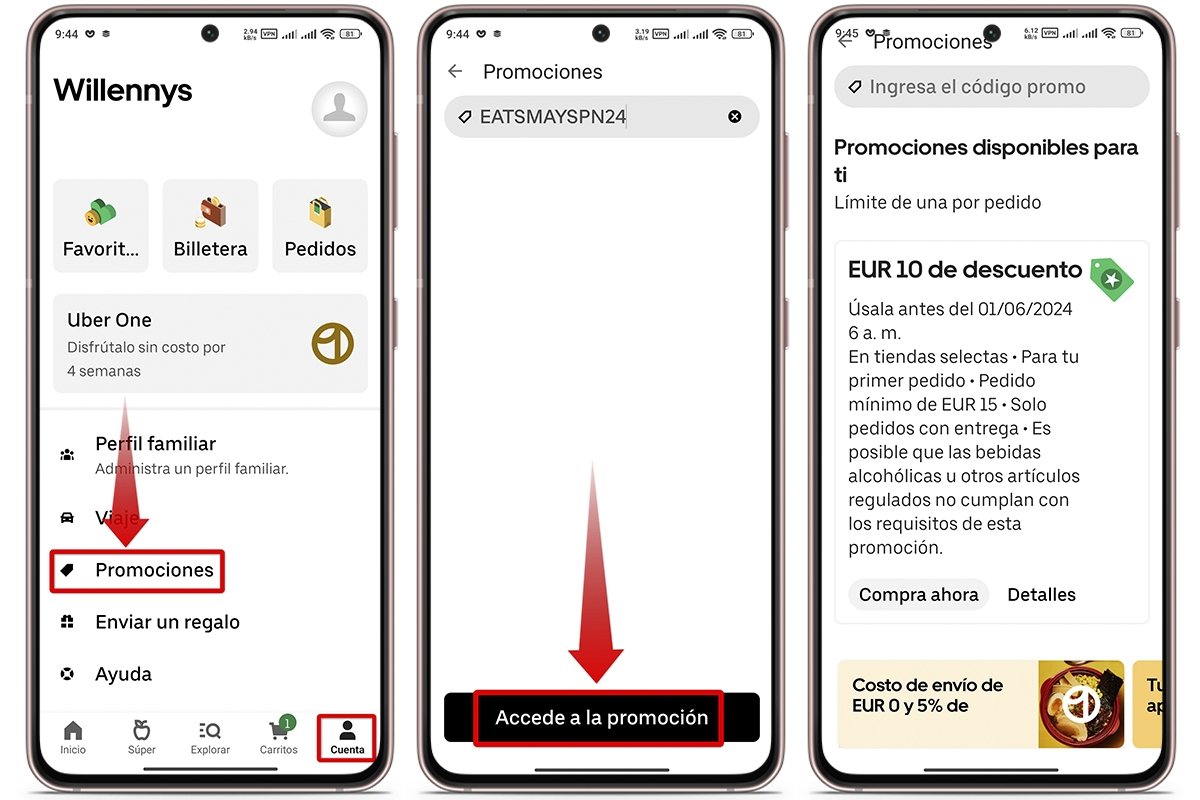 Cómo poner código promo en la app de Uber Eats