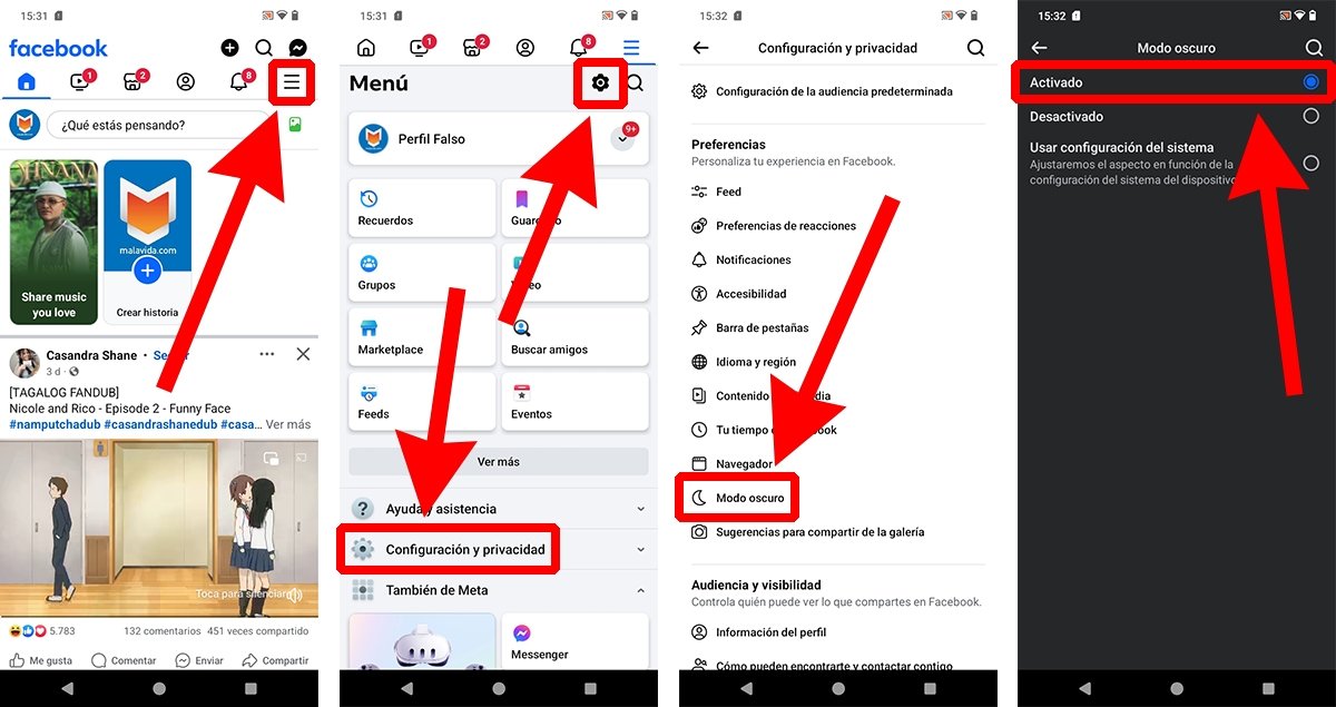 Cómo poner el modo oscuro en Facebook desde la propia app