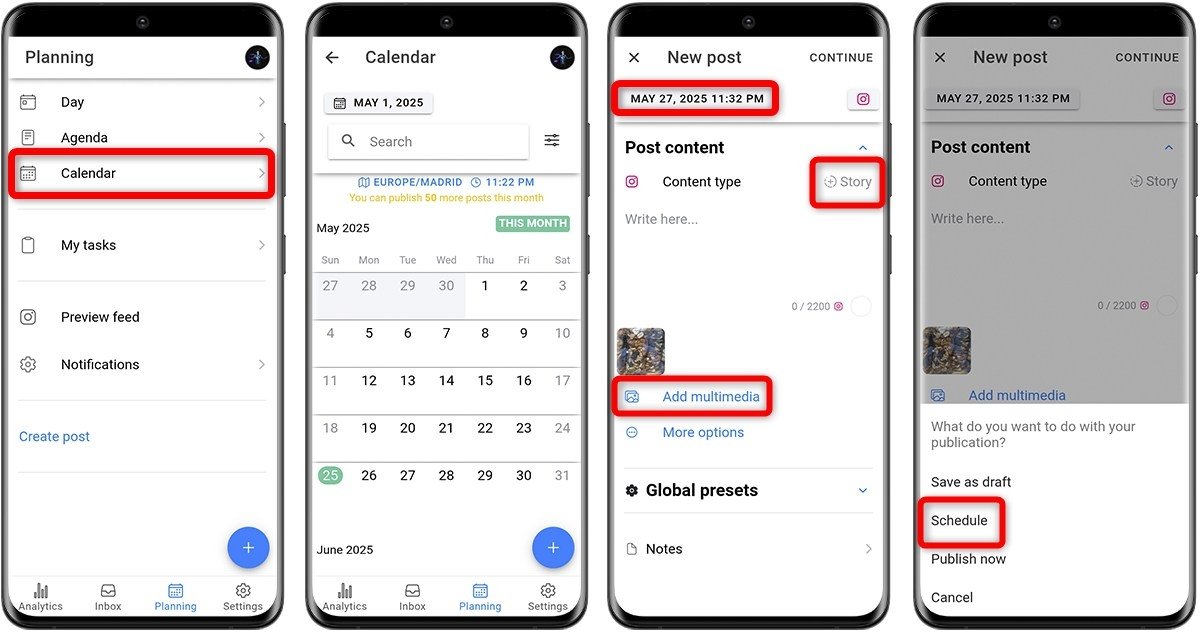 Cómo se programan historias en Instagram - Metricool