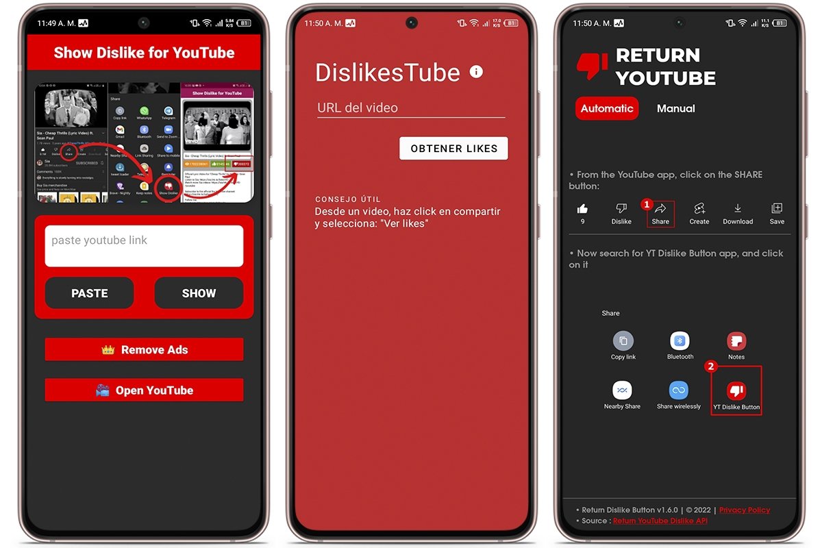 Cómo ver los dislikes de YouTube con apps móviles