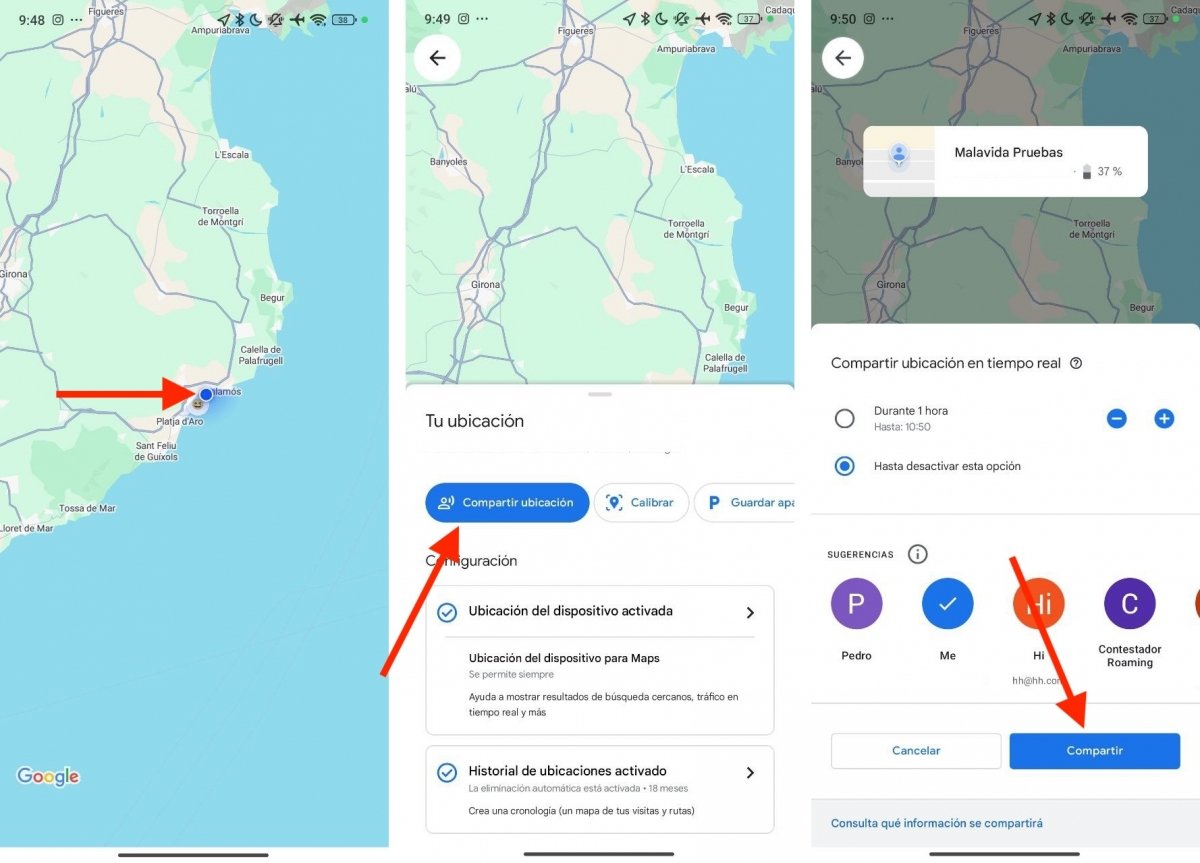 Compartir la ubicación en Google Maps sin crear una ruta