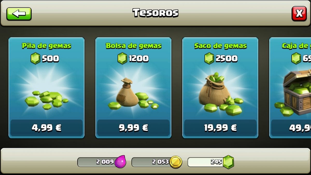 Comprar gemas en el Clash of Clans