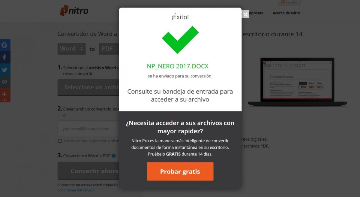 Con WordtoPDF la conversión de archivos tarda unos segundos