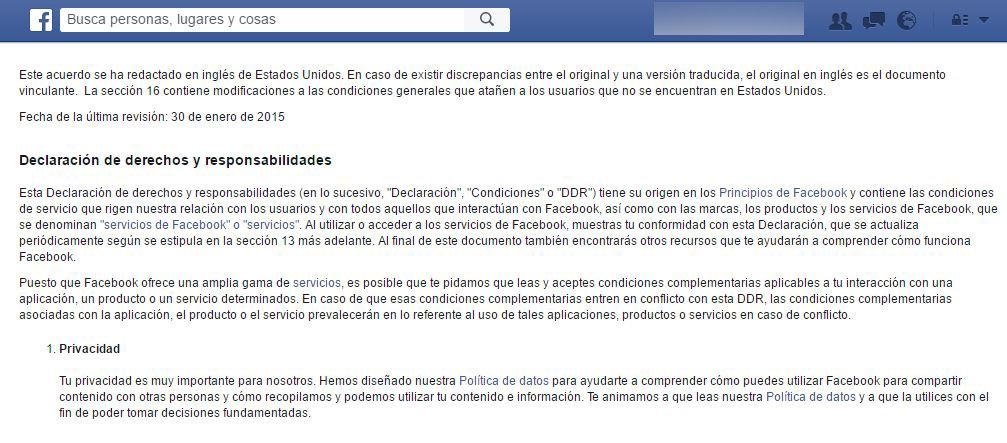 Condiciones de servicio de Facebook