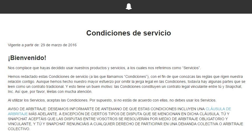 Condiciones de servicio de Snapchat