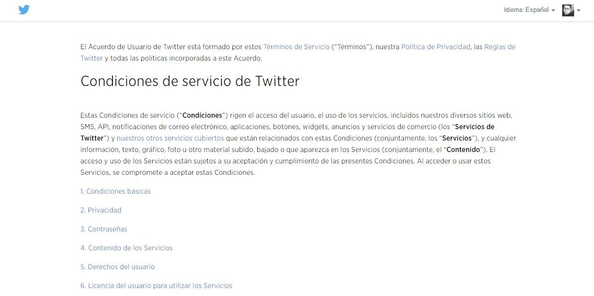 Condiciones de servicio de Twitter