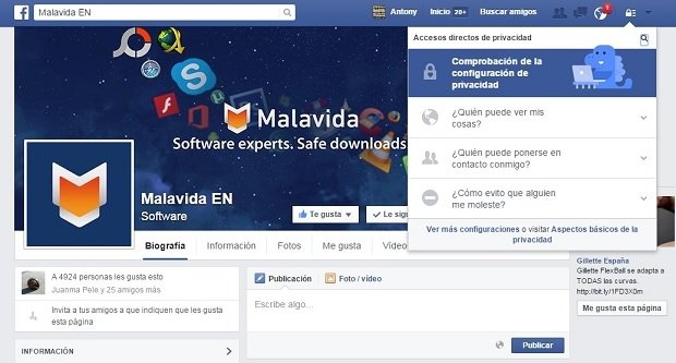 Configura tu privacidad en Facebook a través del icono con forma de candado