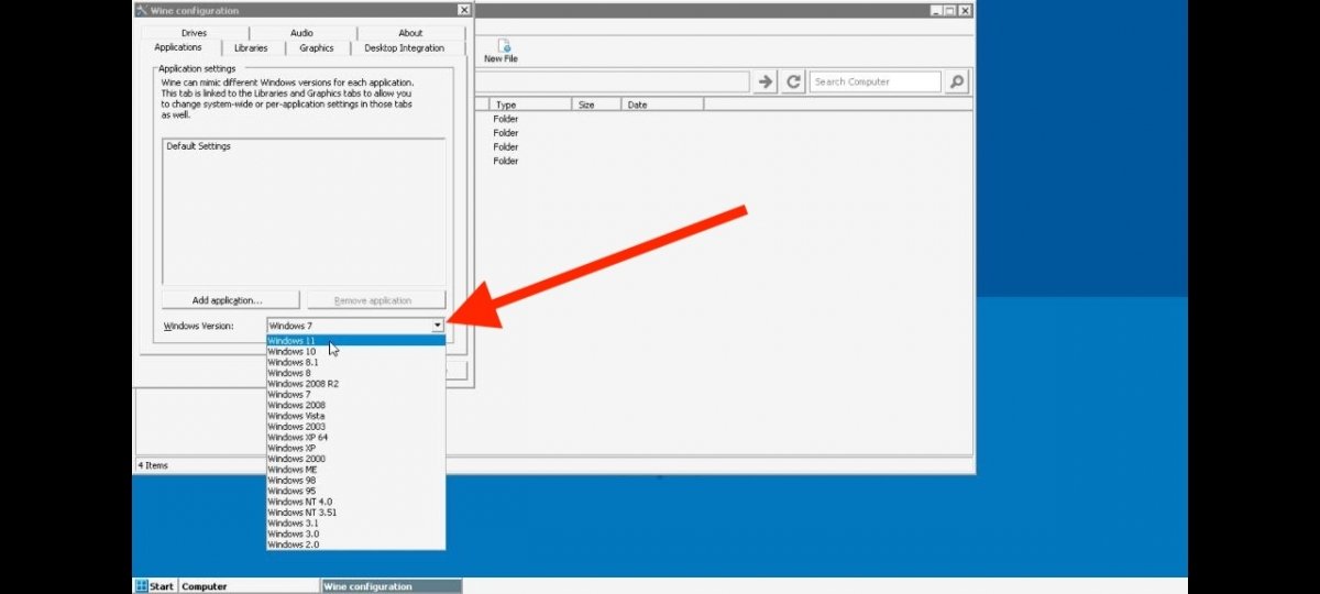 Configuración de compatibilidad con Windows 11 en Wine