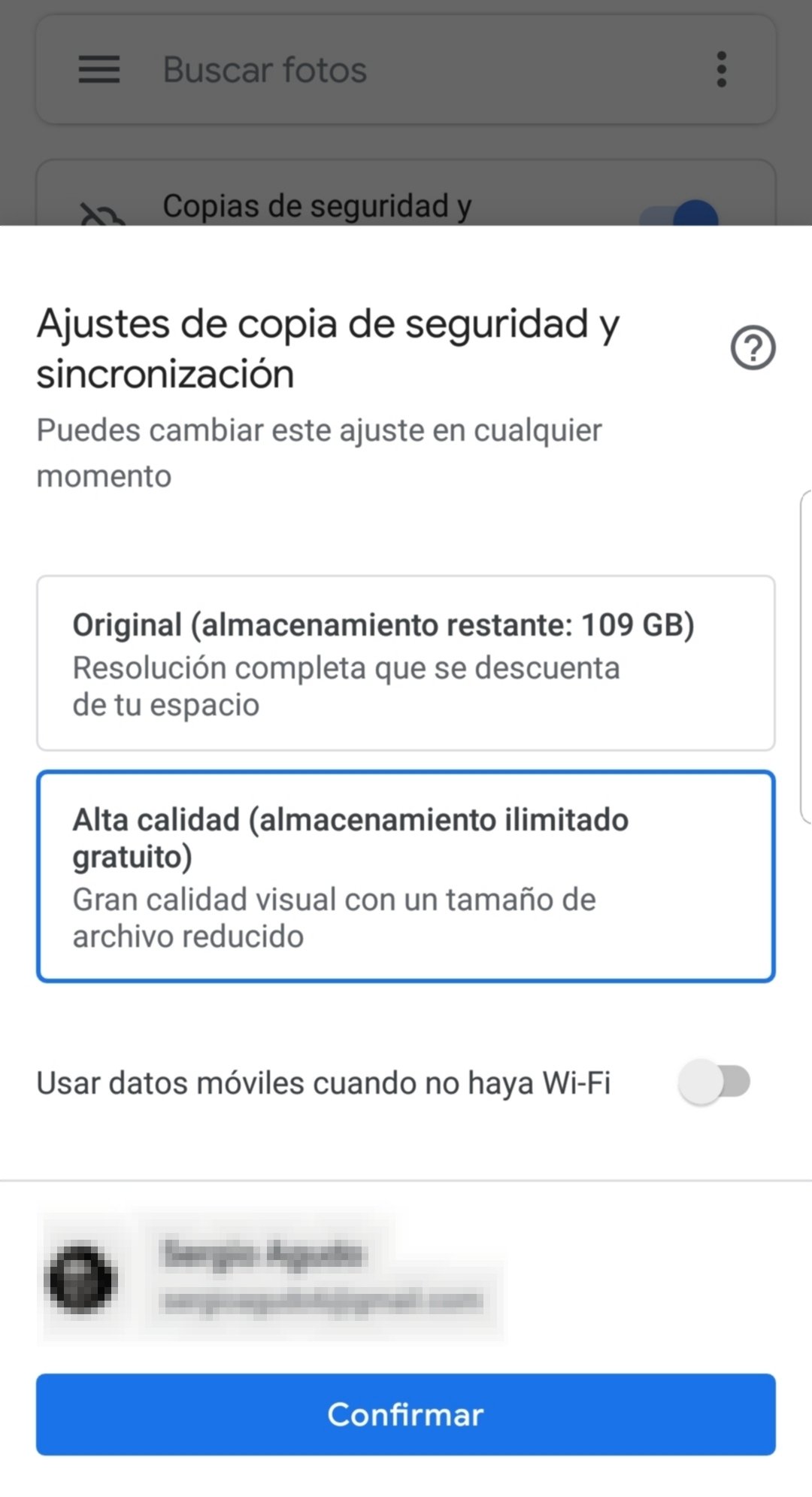 Configuración de fotos en la nube de Google Fotos