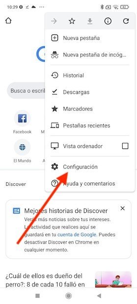 Configuración de Google Chrome