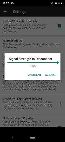 Configuración de la intensidad mínima de señal para desconectarse de una red