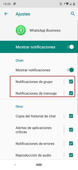Configuración de las notificaciones de WhatsApp