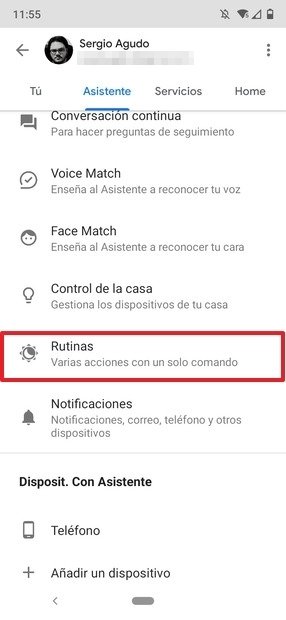 Configuración de rutinas de voz en el asistente de Google